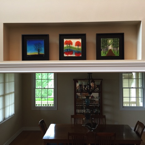 Left to Right: Sunset Tree, Triple Fall, Forest Path. 10" square each